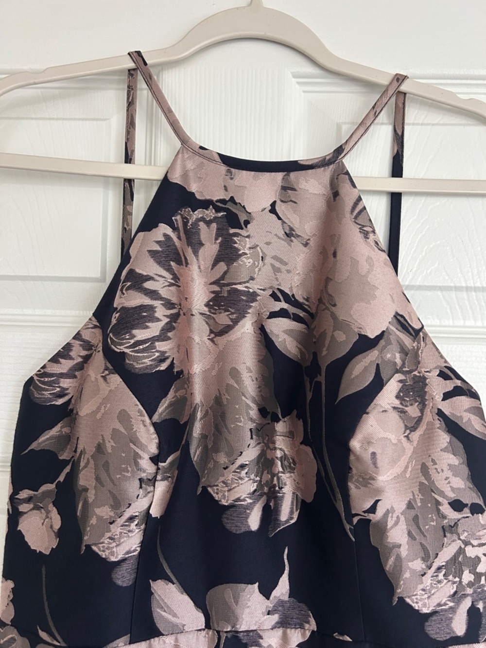 Xscape Navy Maxi Dress with Blush Floral Print - Picture 3 of 9